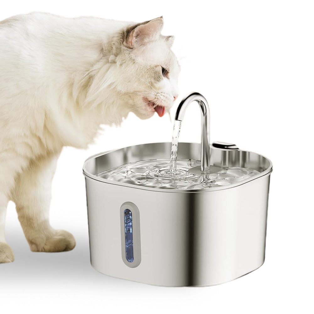 USB 2.2L Stainless Steel Pet Water Fountain - Long Window