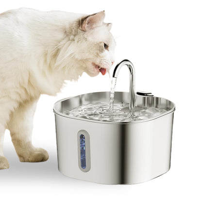 USB 2.2L Stainless Steel Pet Water Fountain - Long Window