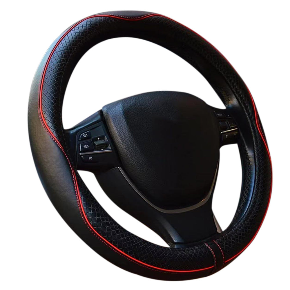 Breathable Microfiber Leather Steering Wheel Cover-Black and Red