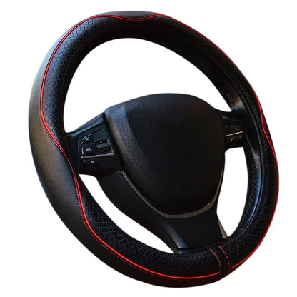 Breathable Microfiber Leather Steering Wheel Cover-Black and Red