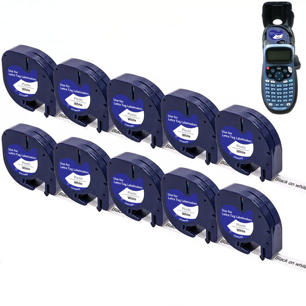 5Pcs 12mm White on Black PET Label Maker Tape Compatible for Dymo Printers