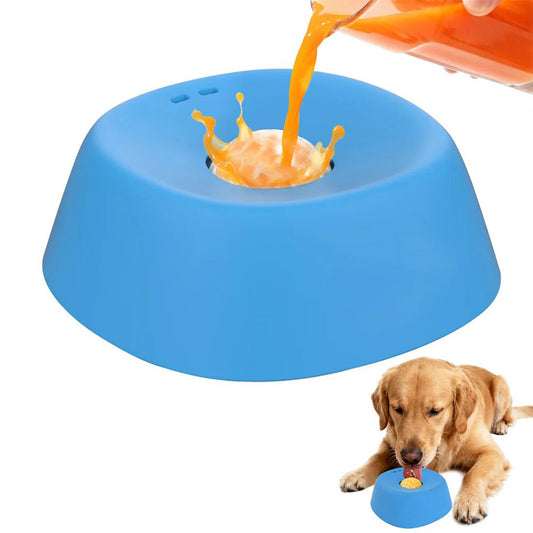 Slow Feeder Dog Bowls With Rolling Ball For Liquid Treat Training Snack Bowl-Blue