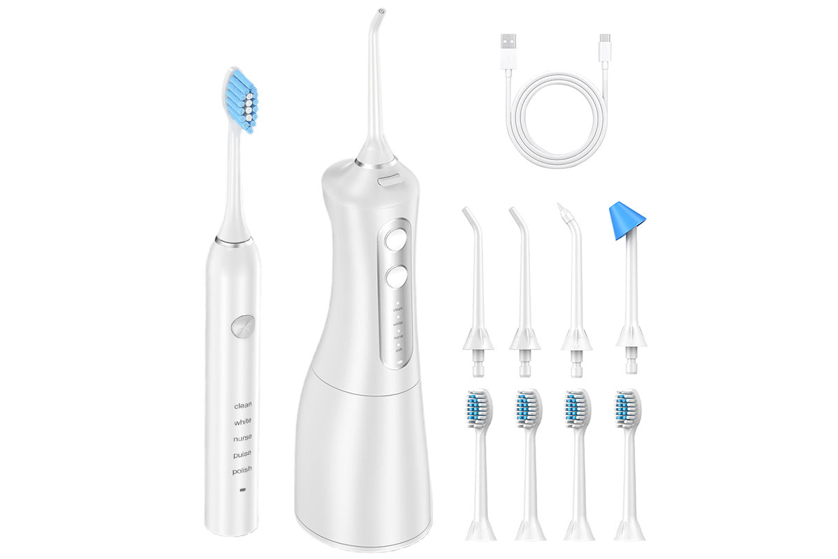 Sonic Electric Toothbrush and Water Flosser Combo with 4 Brush Heads-White