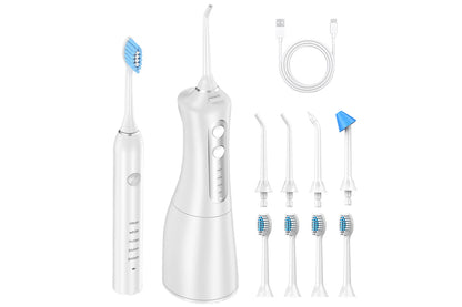 Sonic Electric Toothbrush and Water Flosser Combo with 4 Brush Heads-White