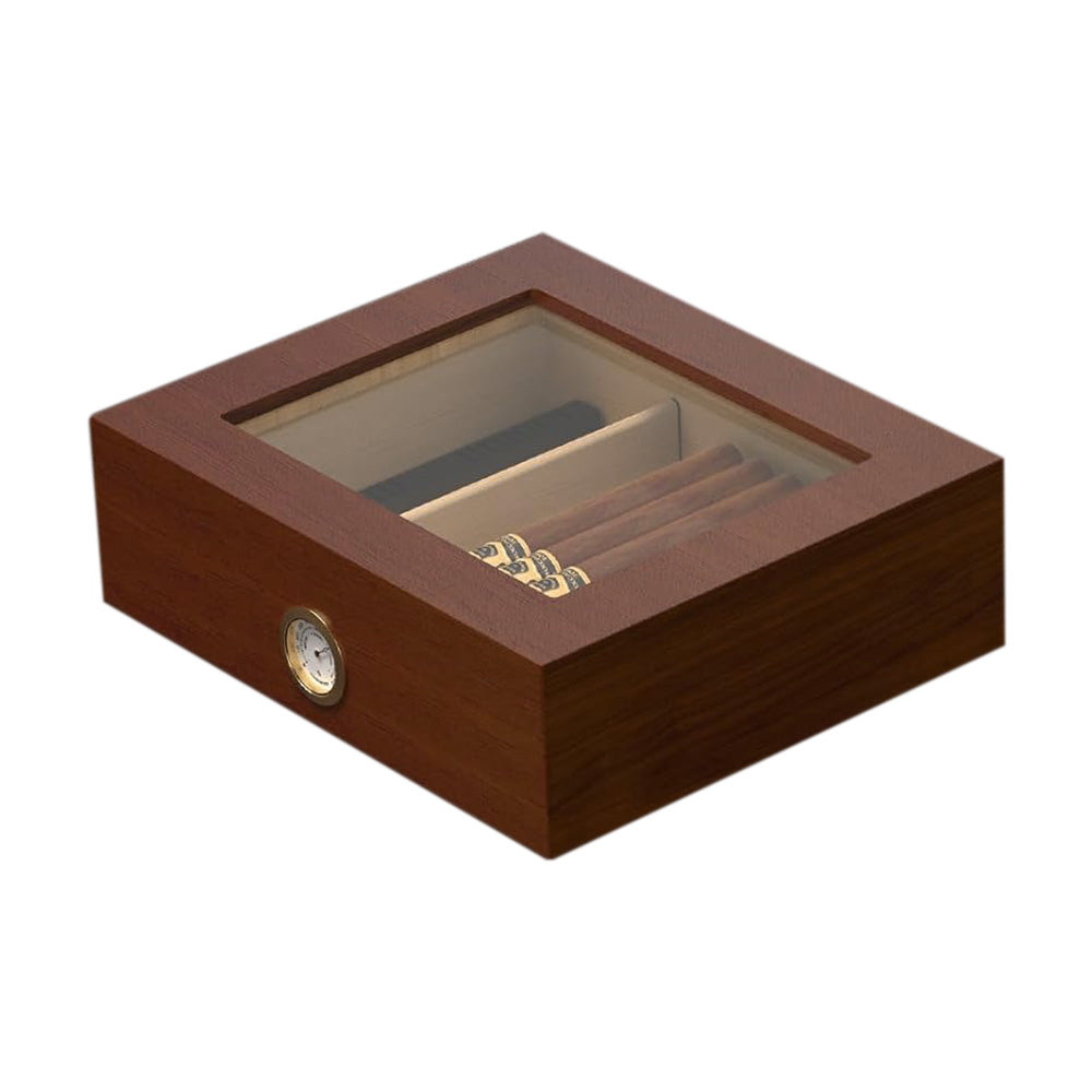 For 10 Cigars Cigar Humidor Desktop Box with Humidifier and Hygrometer Brown