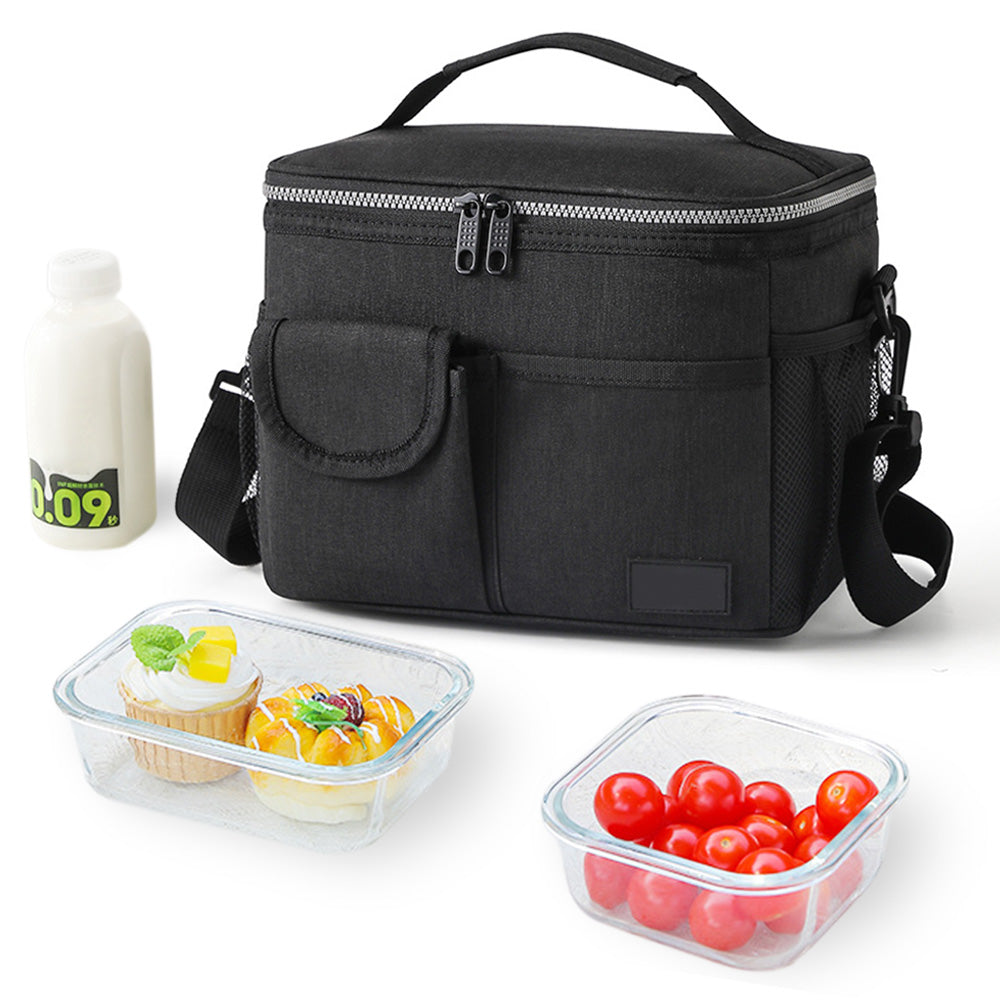 Insulated Lunch Bag Large Capacity with Shoulder Strap-Black