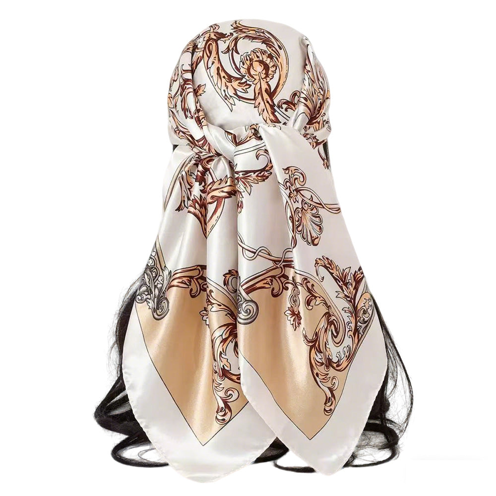 90cm Square Head Scarf Printed Satin Hair Scarf Bandanas for Women-Red
