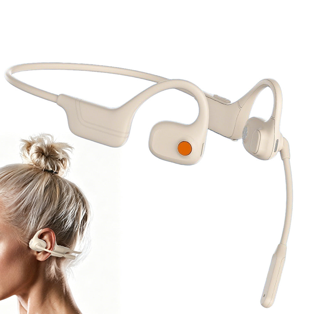 Open Ear Air Conduction Bluetooth Headphones with Noise Canceling Mic for Sports- Apricot