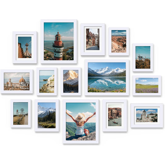 15 Piece Picture Frame Set Multi-size Collage Photo Frames for Wall or Tabletop Display-White