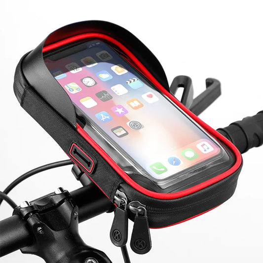 Waterproof Bike Phone Holder Fully Enclosed Touch Sensitive Bike Handlebar Phone Mount-Red