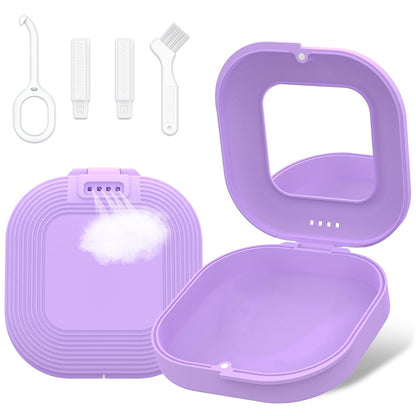 Retainer Case with Mirror and Retainer Removal Tool Mouth Guard Storage Box-Purple