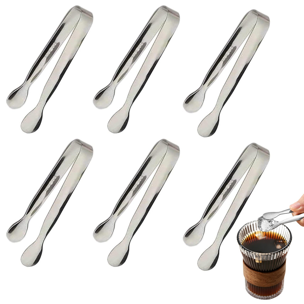 6PCS Ice Tongs Mini Sugar Tongs Stainless Steel Kitchen Utensils Set-Silver