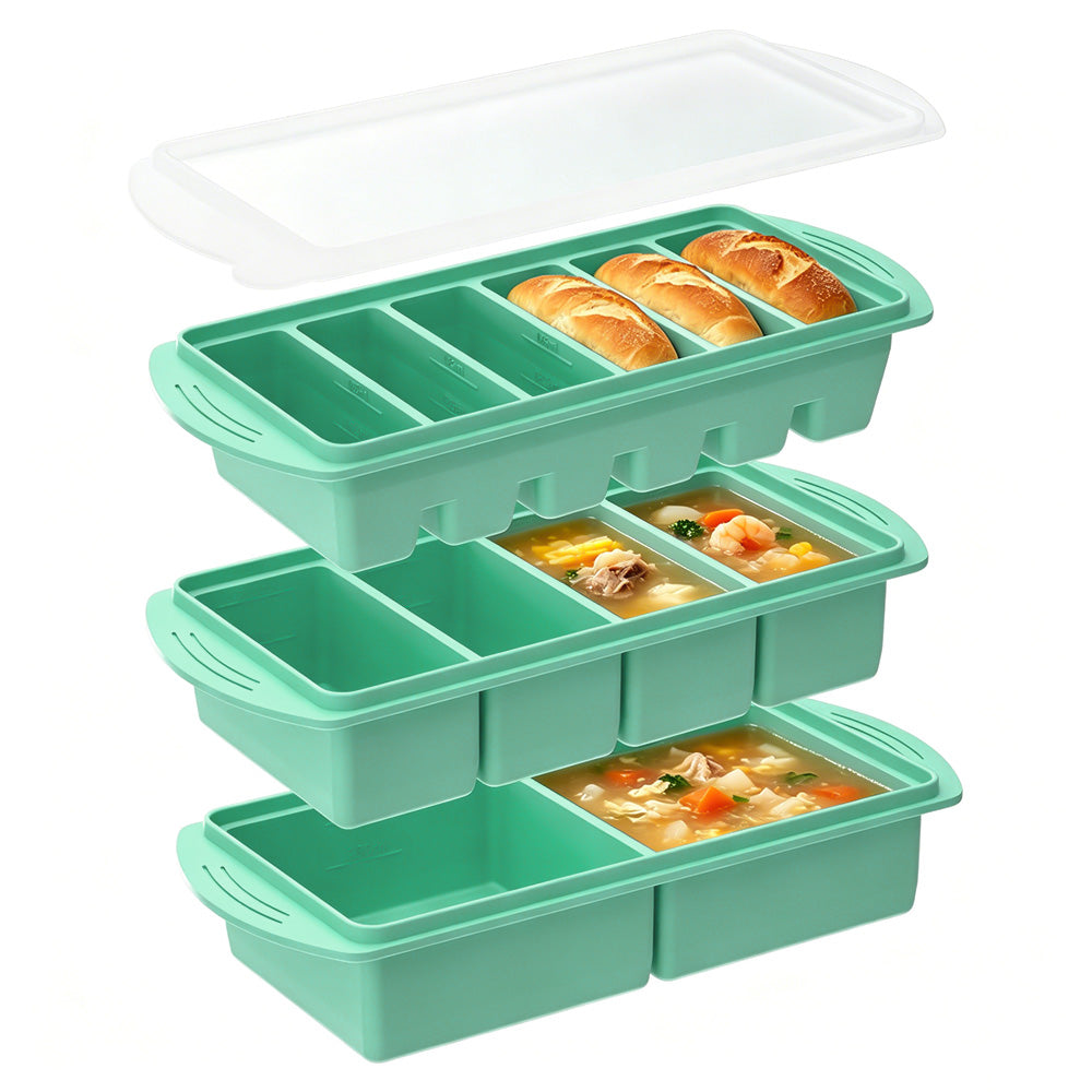 3 Pack Silicone Freezer Trays with Lids - Green