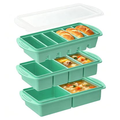 3 Pack Silicone Freezer Trays with Lids - Green