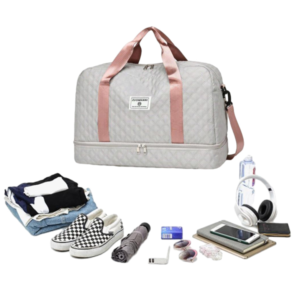 Large Capacity Travel Duffel Bag Versatile Shoulder Crossbody Weekender Bag with Shoe Compartment Grey