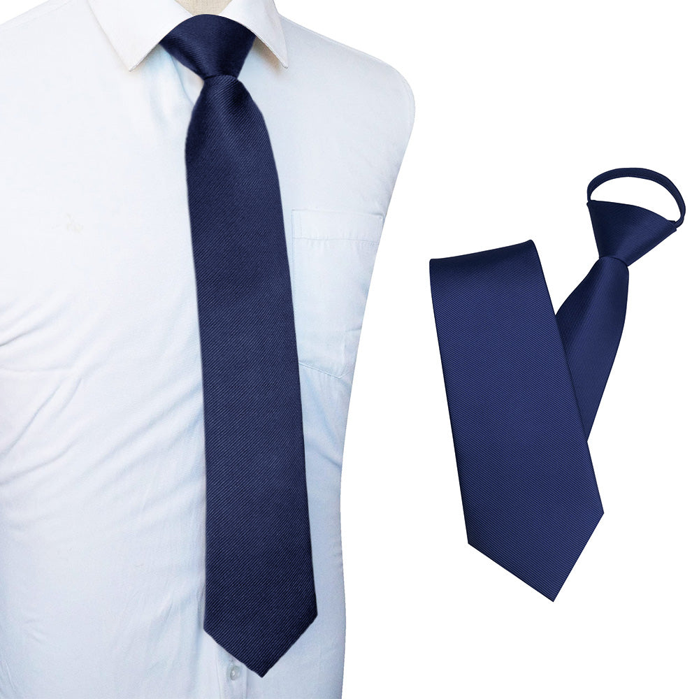 Pre-tied Zipper Tie Ready to Wear Solid Colour Business Necktie Blue