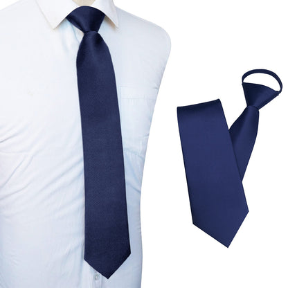 Pre-tied Zipper Tie Ready to Wear Solid Colour Business Necktie Blue