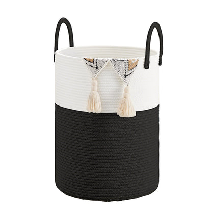 Large Woven Laundry Basket Cotton Rope Hamper for Laundry Toys & Blankets-Black