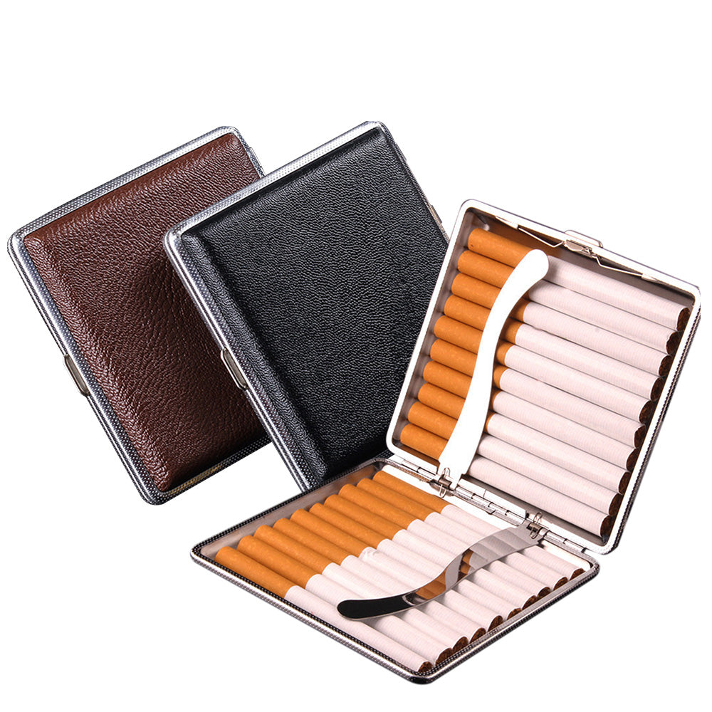 2Pcs Portable PU Leather Cigarette Case Fashion Design Holds 20 Cigarettes