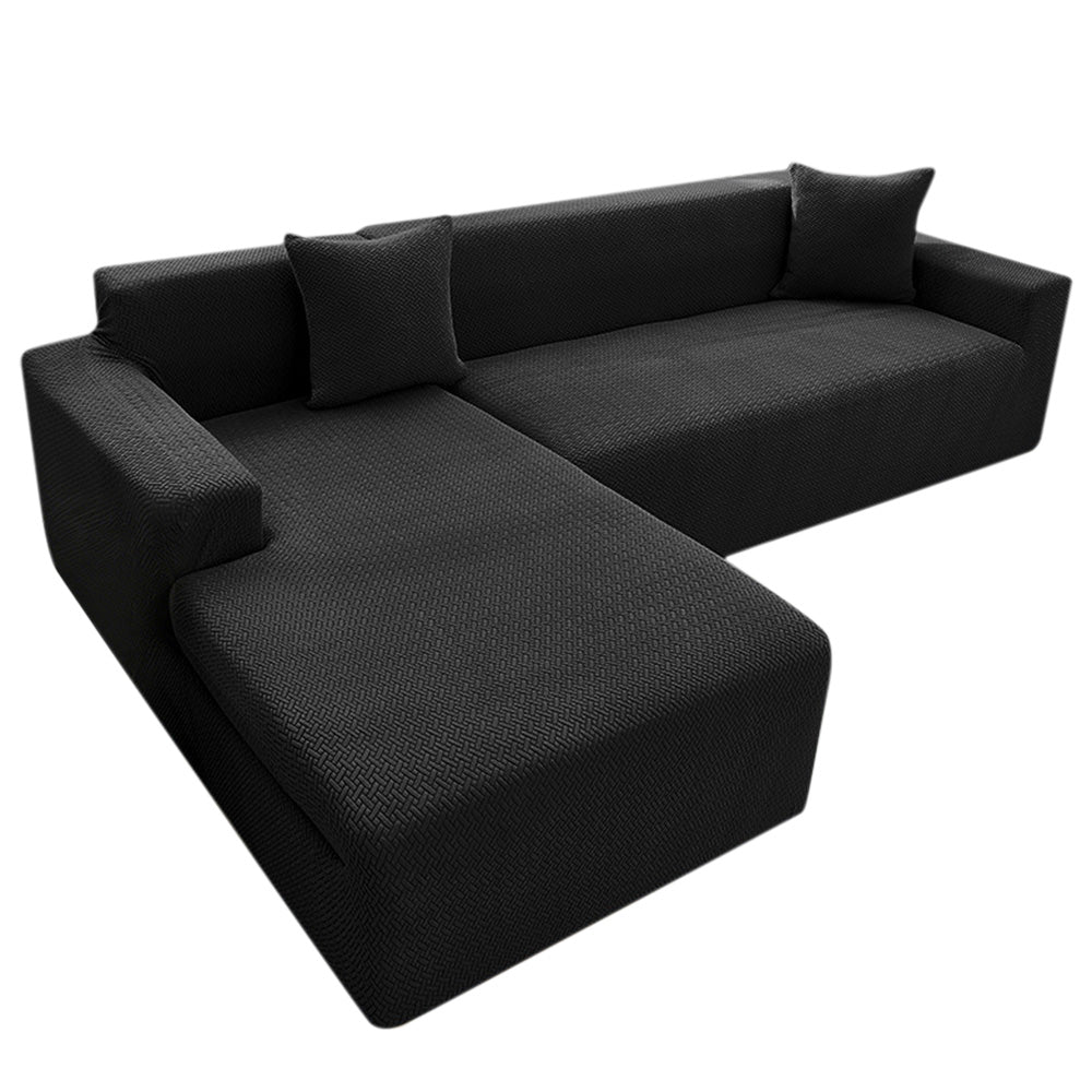 Elastic Full-Cover T-Shaped Jacquard Universal Sofa Slipcover for 1-4 Seater-Black