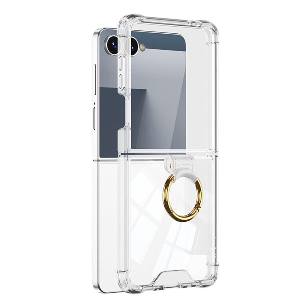 Transparent Case with Ring Holder Tempered Glass Protector for Samsung Galaxy Z Flip8 Clear