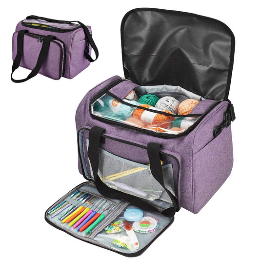 Knitting Storage Bag Wool Tote Crichet Hook Needles Accessories Organizer-Purple