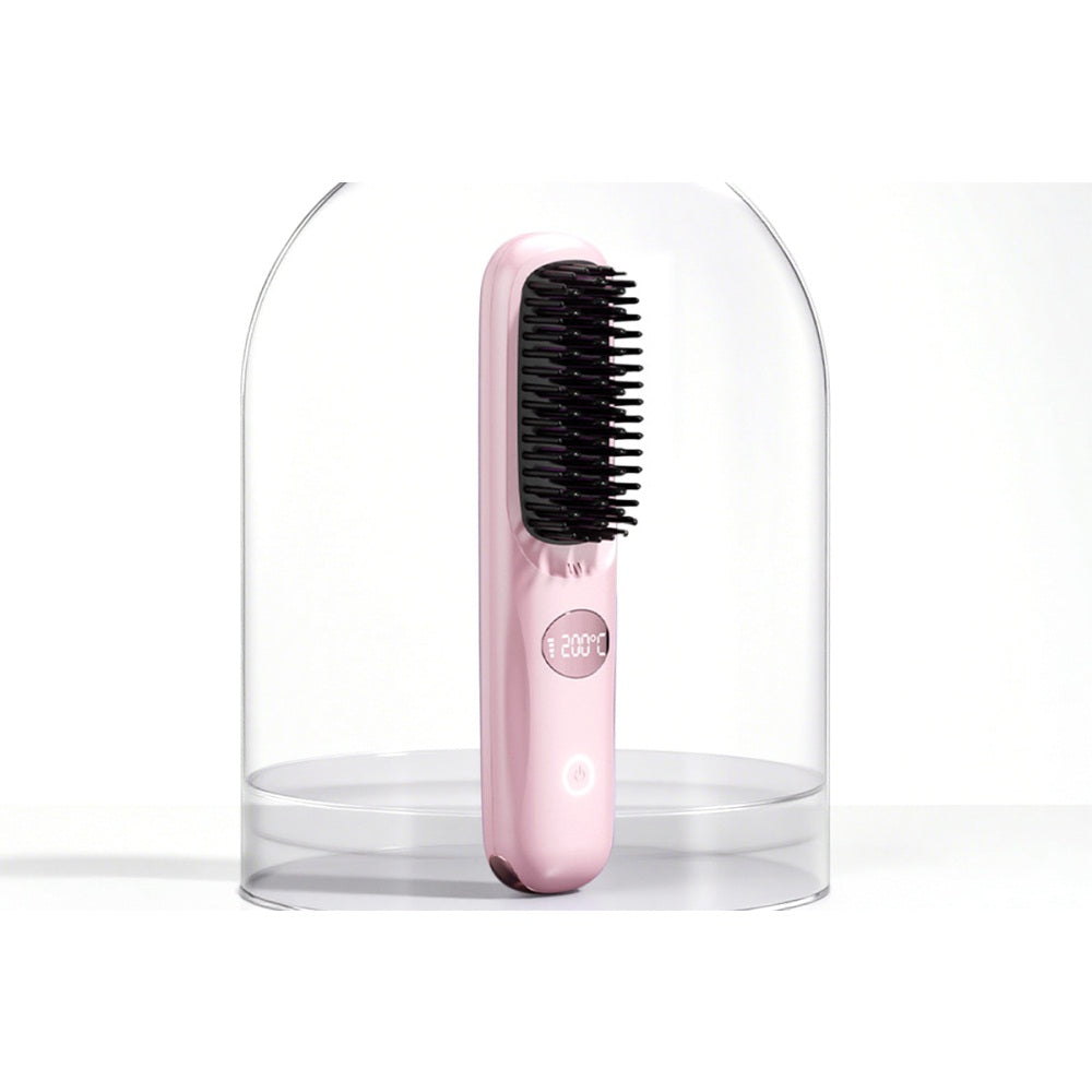 USB Rechargeable Hair Straightening Brush -Pink