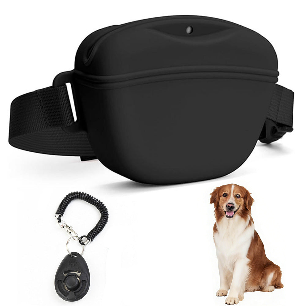 Dog Treat Pouch With Training Clicker Pet Silicone Training Treat Bag Pouch-Black