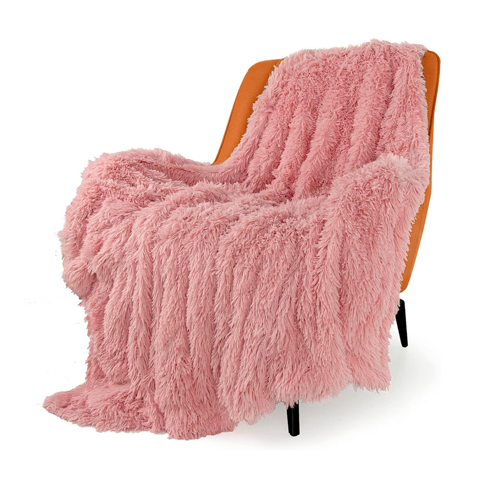 Shaggy Faux Fur Throw Blanket Plush Decorative Couch Sofa Blanket Cameo Brown