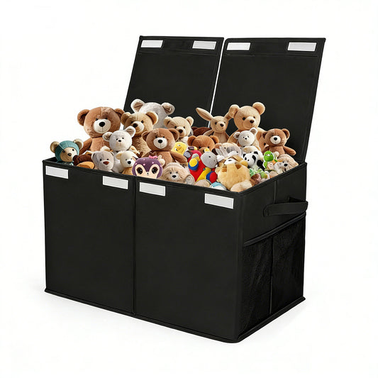 Foldable Toy Storage Organizer Box with Lid and Dividers-Black