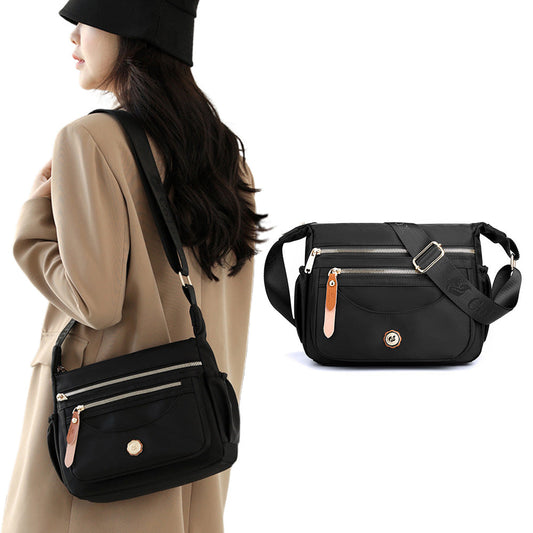 Multi-Pocket Crossbody Bag for Women Water Resistant Nylon Shoulder Messenger Bag Trendy Pocketbooks Black