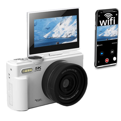 5K Digital Camera with 180-degree Flip Screen Autofoucs Vlogging Camera for YouTube -White