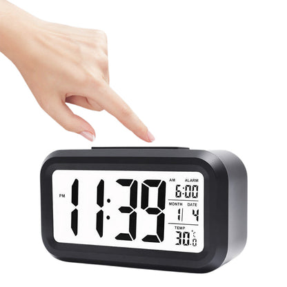 Digital Alarm Clock Battery Operated Desk Smart Clock with Night Light/Indoor Temperature Black