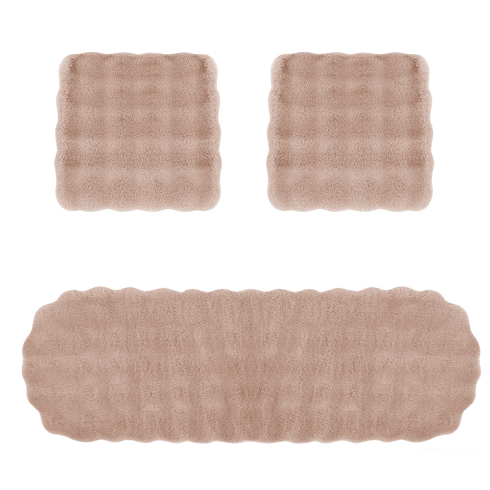 3Pcs Faux Fur Plush Car Seat Cushion Set Non Slip Seat Protector for Winter-Khaki