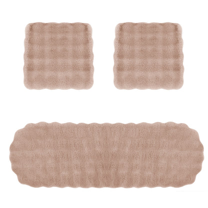3Pcs Faux Fur Plush Car Seat Cushion Set Non Slip Seat Protector for Winter-Khaki
