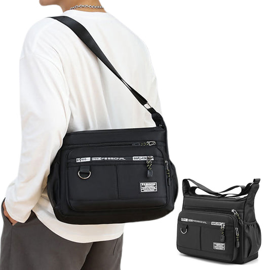 Multi-Pocket Men's Crossbody Shoulder Bag for Outdoor Travel and Commuting -Black