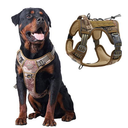 Tactical Dog Harness with Reflective Pet No Pull Adjustable Military Vest for Walking Training Brown