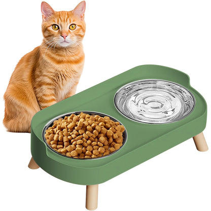 Elevated Double Stainless Steel Pet Food and Water Bowl Set-Green