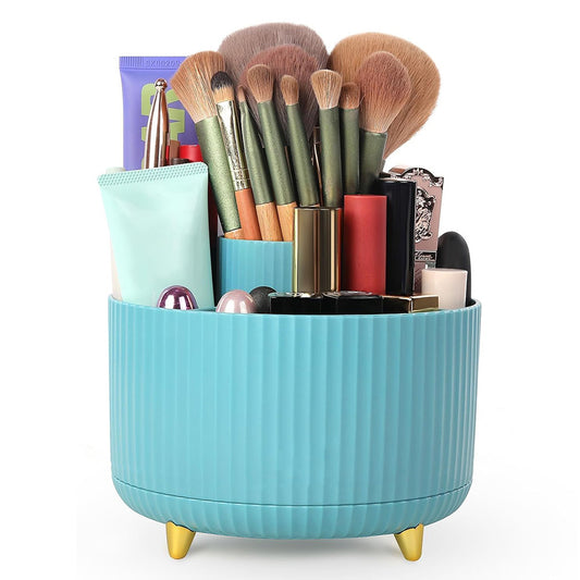 360 Degree Rotating Desk Organizer with 4 Slots For Pencil and Pen Holder-Blue