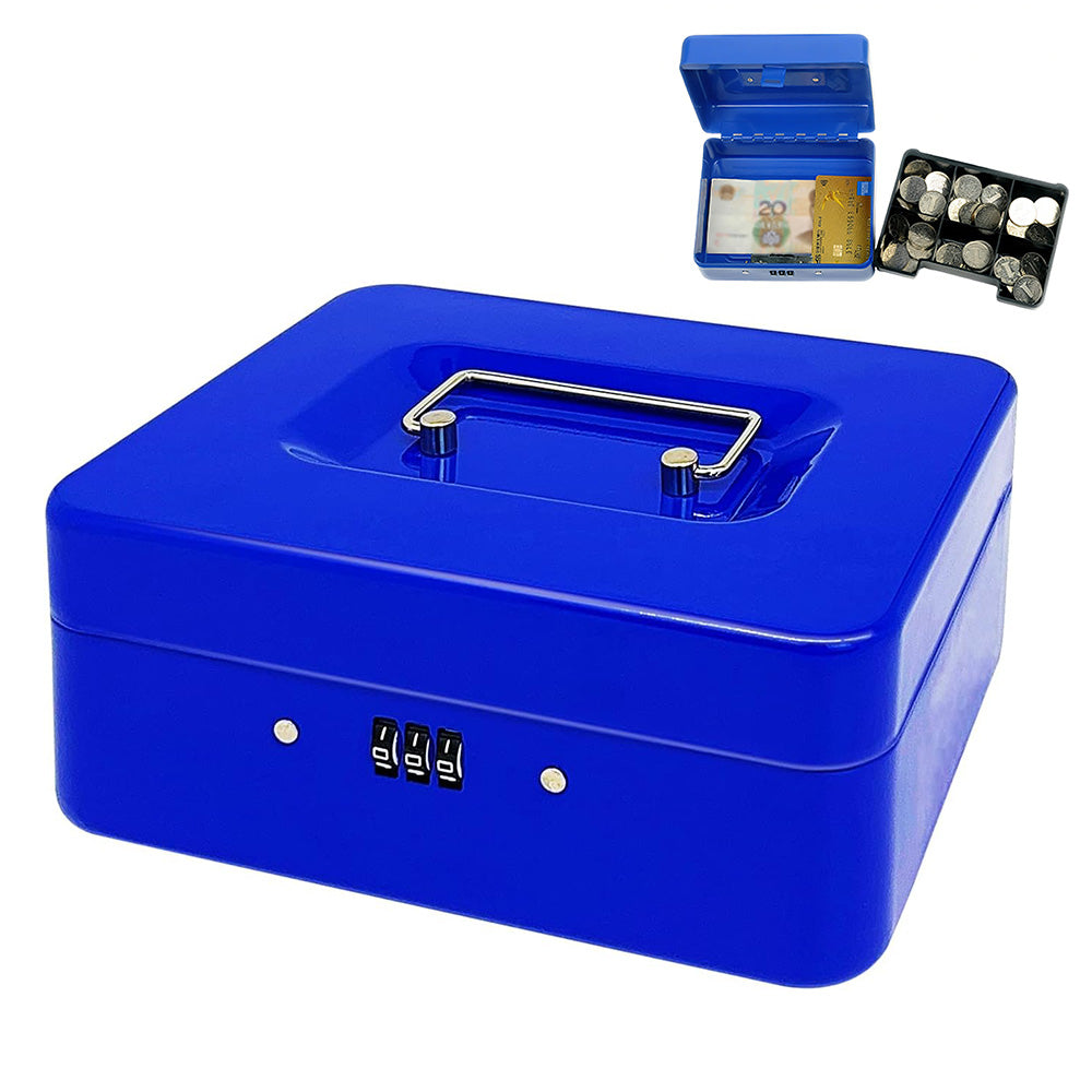 Lockable Cash Box Deposit Petty Cash Money Box with Code Lock Security Safe-Blue