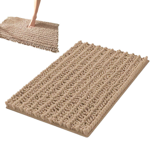 Chenille Fabric Bathroom Rugs Mat With Non Slip Rubber Backing Home Decor Accessories-Camel