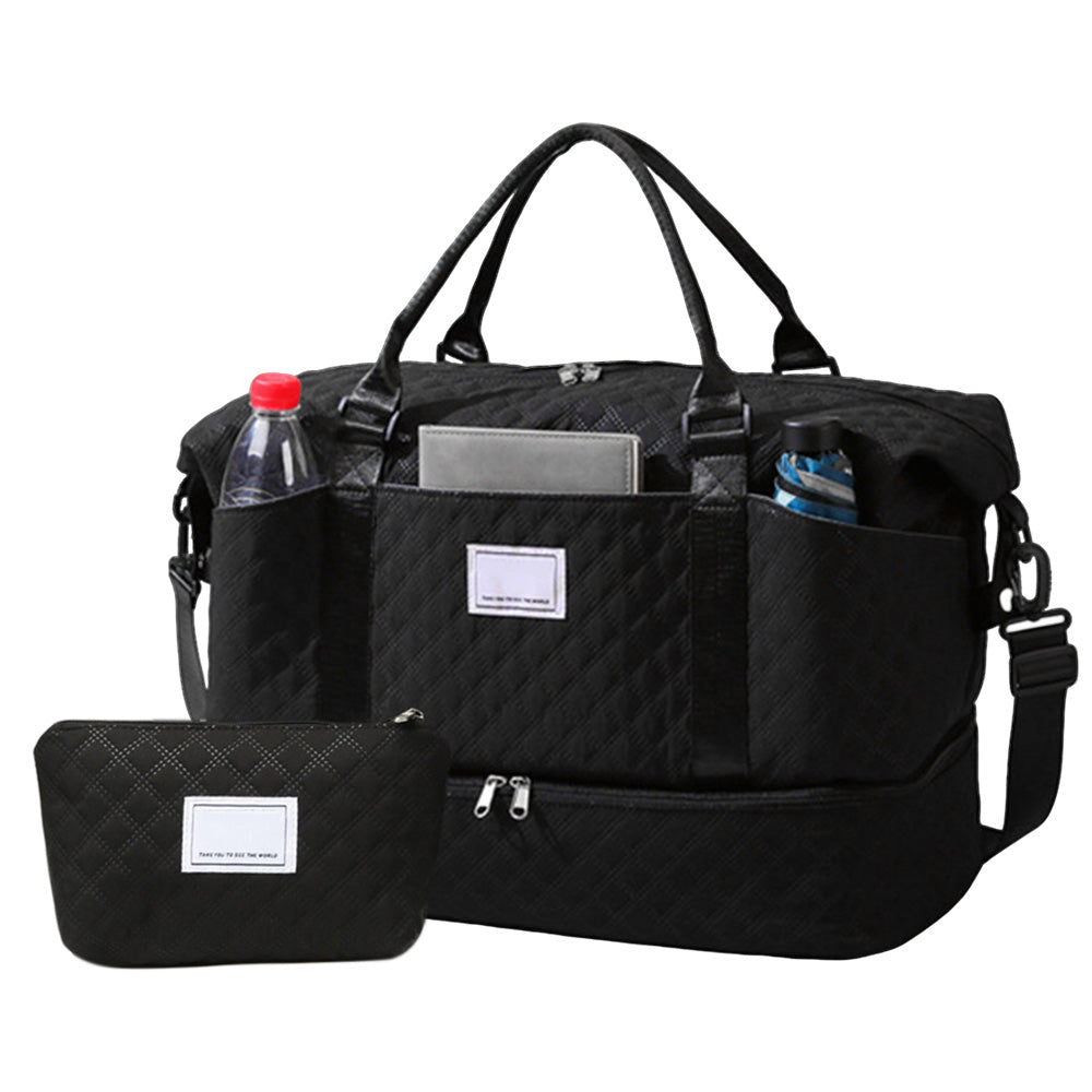 2Pcs Travel Duffle Bag Weekender Bags for Women with Shoe Compartment Hospital Bags-Black