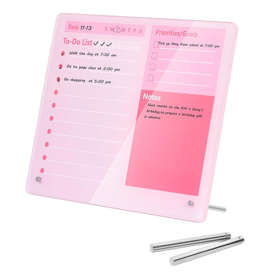 Thick Acrylic Dry Erase Board for Desk Planner with Stand-Pink