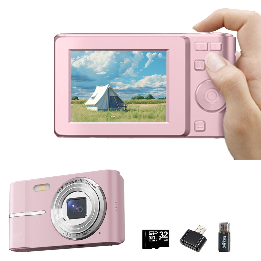4K Digital Camera Autofocus 50MP HD 1080P Camera for Beginner Student with 32GB Memory Card Pink