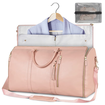 Water-Resistant Garment Duffle Bag Duffle Bag PU Leather Travel Bag -Pink