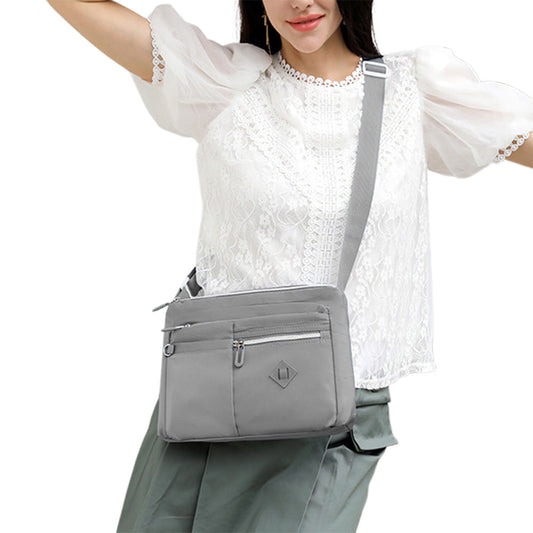 Multi-Pocket Crossbody Bag for Women Water Resisant Shoulder Bag Messenger Bag Casual Nylon Purse Handbag Gray