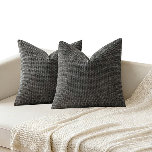 2 Pack Chenille Knit Throw Pillow Covers for Couch Bed -Grey