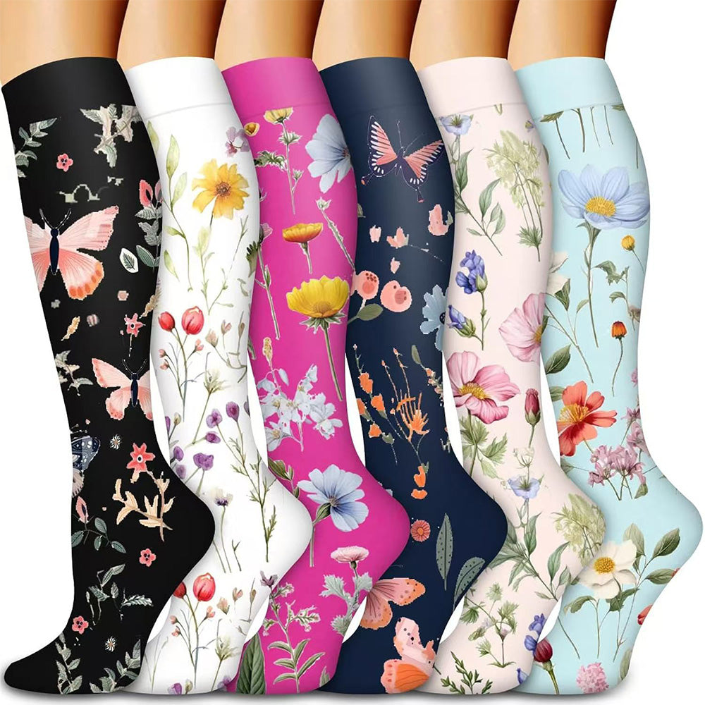 6 Pairs Women's High Stretch Long Socks for Sports & Casual Wear-Butterfly