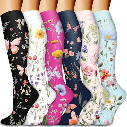 6 Pairs Women's High Stretch Long Socks for Sports & Casual Wear-Butterfly
