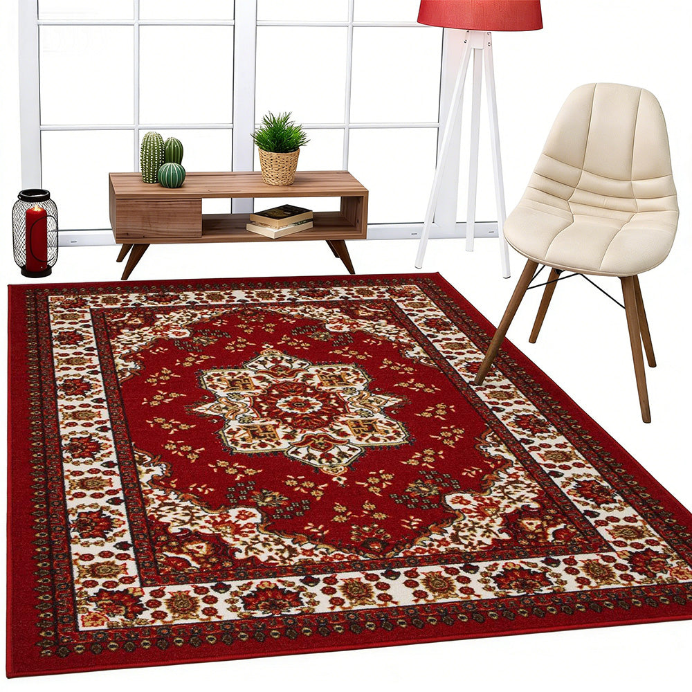 Vintage Boho Rug Non-Slip Floor Carpet - Red